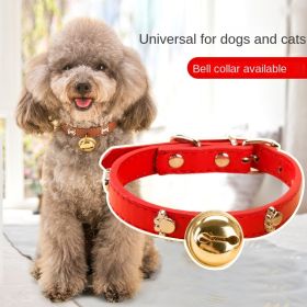 Leather Pet Collars Pet paw print bone alloy bell collar dog collar Best Santa Xmas Gifts cat collar (Color: Brown, size: S)