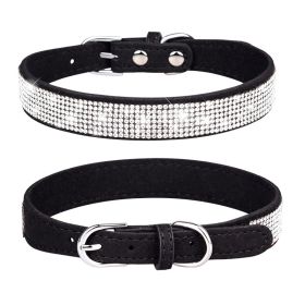 Pet Collar Shiny Artificial Rhinestone Dog Collar For Puppy And Cat; Microfiber Cat Collar (Color: Black, size: S)