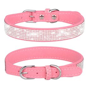 Pet Collar Shiny Artificial Rhinestone Dog Collar For Puppy And Cat; Microfiber Cat Collar (Color: Pink, size: M)