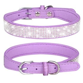 Pet Collar Shiny Artificial Rhinestone Dog Collar For Puppy And Cat; Microfiber Cat Collar (Color: Light Purple, size: S)