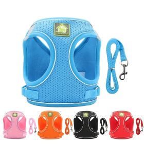 Reflective Pet Harness And Leash Set For Dog & Cat; No Pull Dog Vest Harness With Breathable Mesh (Color: Sky Blue, size: S)