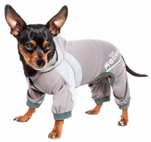 Dog Helios 'Namastail' Lightweight 4-Way Stretch Breathable Full Bodied Performance Yoga Dog Hoodie Tracksuit (Color: Grey, size: medium)