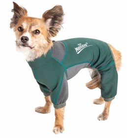 Dog Helios 'Rufflex' Mediumweight 4-Way-Stretch Breathable Full Bodied Performance Dog Warmup Track Suit (Color: Green, size: small)