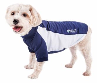 Pet Life Active 'Barko Pawlo' Relax-Stretch Wick-Proof Performance Dog Polo T-Shirt (Color: Navy, size: small)