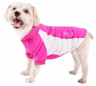 Pet Life Active 'Barko Pawlo' Relax-Stretch Wick-Proof Performance Dog Polo T-Shirt (Color: Pink, size: small)