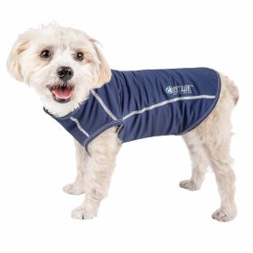 Pet Life Active 'Racerbark' 4-Way Stretch Performance Active Dog Tank Top T-Shirt (Color: Navy, size: small)