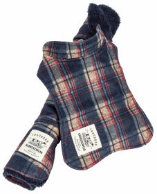 Touchdog 2-In-1 Tartan Plaided Dog Jacket With Matching Reversible Dog Mat (Color: Navy, size: small)