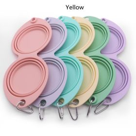 Silicone Folding Buckle Double Bowl Drinking And Feeding Dog Basin (Color: yellow)