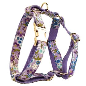 Purple And Wind Floral Dog Collar Hand Holding Rope Metal Bandana Bow Strap Out Shit Bag (Option: Dog Vest-S)