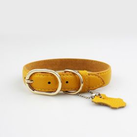 Pet Leather Collar Color Cowhide (Option: Yellow-L)